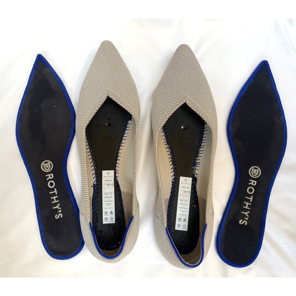 Rothy’s Sz 10 The Point Light Gray FLax Birdseye Knit Pointed Toe Ballet Flats - Picture 4 of 4